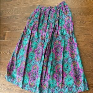 bagatelle Teal & Magenta Patterned A-Line Midi Skirt Vintage